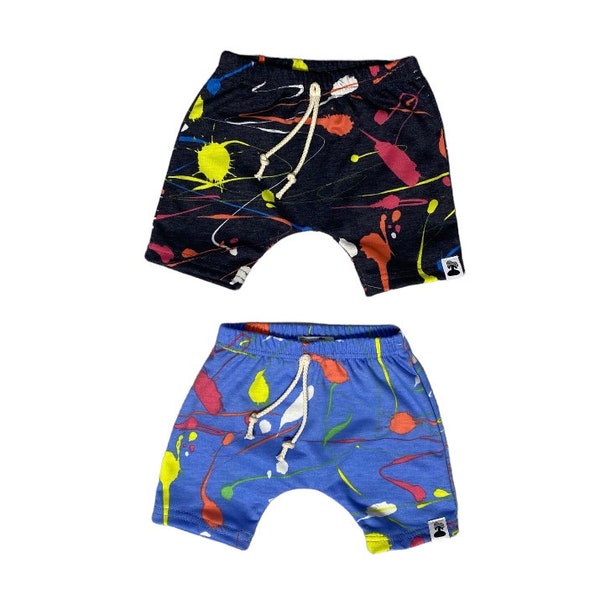 Kids shorts with colored splashes, kids baggy shorts, colorful shorts for boys, toddler harem pants, girls shorts, newborn shorts, baby gift