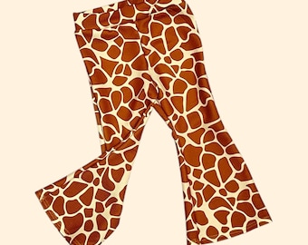 Giraffe animal print flared pants: 3M-14Y Girls Bell Bottom Flared Leggings
