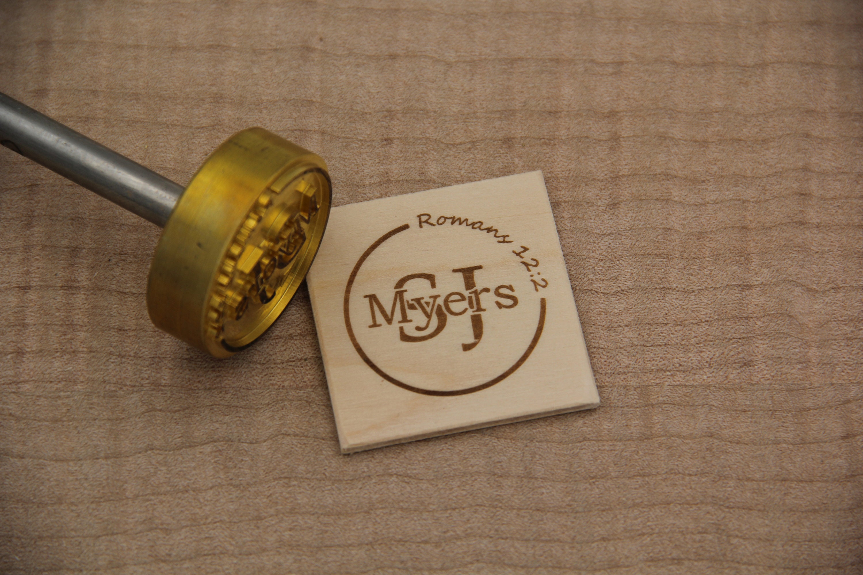 Custom Logo Wood Branding Iron - Brass Stamp With Handle For Leather, Wood, BBQ (1.5'x1.5' Size) - View #3
