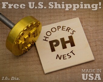 Custom 2" Brass Branding Iron - Wood or Leather Stamp with Initials