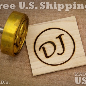 Branding Iron - 2in Round Custom Initials with Ring for Wood or Leather Stamp - Style 2