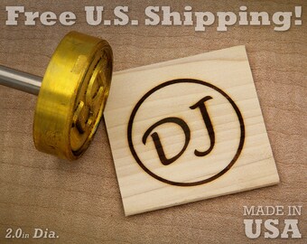 Custom Initial Branding Iron - 2" Round Wood & Leather Stamp