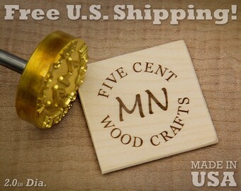 Custom Branding Iron - 2" Round, Wood or Leather Stamp w/Initials