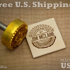 Branding Iron - 1.5in Round Custom Text "Log & Saw" for Wood or Leather Stamp