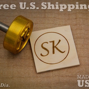 Branding Iron - 1.5in Round Custom Initials with Ring for Wood or Leather Stamp - Style 2