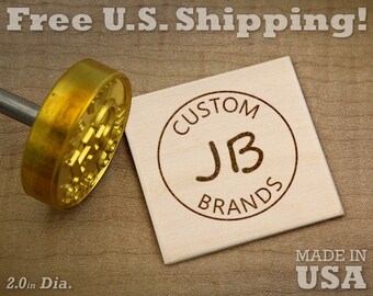 Custom Branding Iron - 2" Round, Text & Initials for Wood/Leather