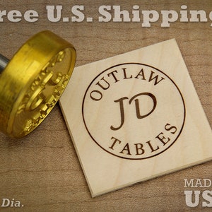 Branding Iron - 2in Round Custom Text w/Initials & Outline for Wood or Leather Stamp -  Style 2