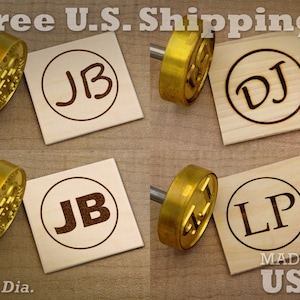 Branding Iron - 2in Round Custom Initials with Ring for Wood or Leather Stamp