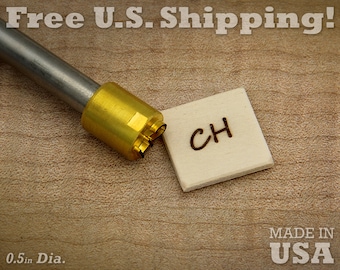 Branding Iron - 1/2in Round Custom Initials for Wood or Leather Stamp - Style 1