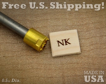 Branding Iron - 1/2in Round Custom Initials for Wood or Leather Stamp - Style 4