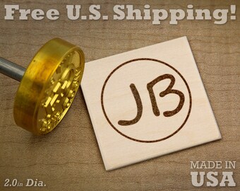Custom Initial Branding Iron - 2" Round Wood & Leather Stamp