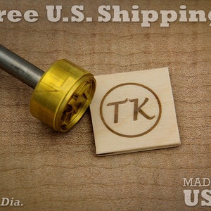 Branding Iron - 1in Round Custom Initials with Ring for Wood or Leather Stamp - Style 2