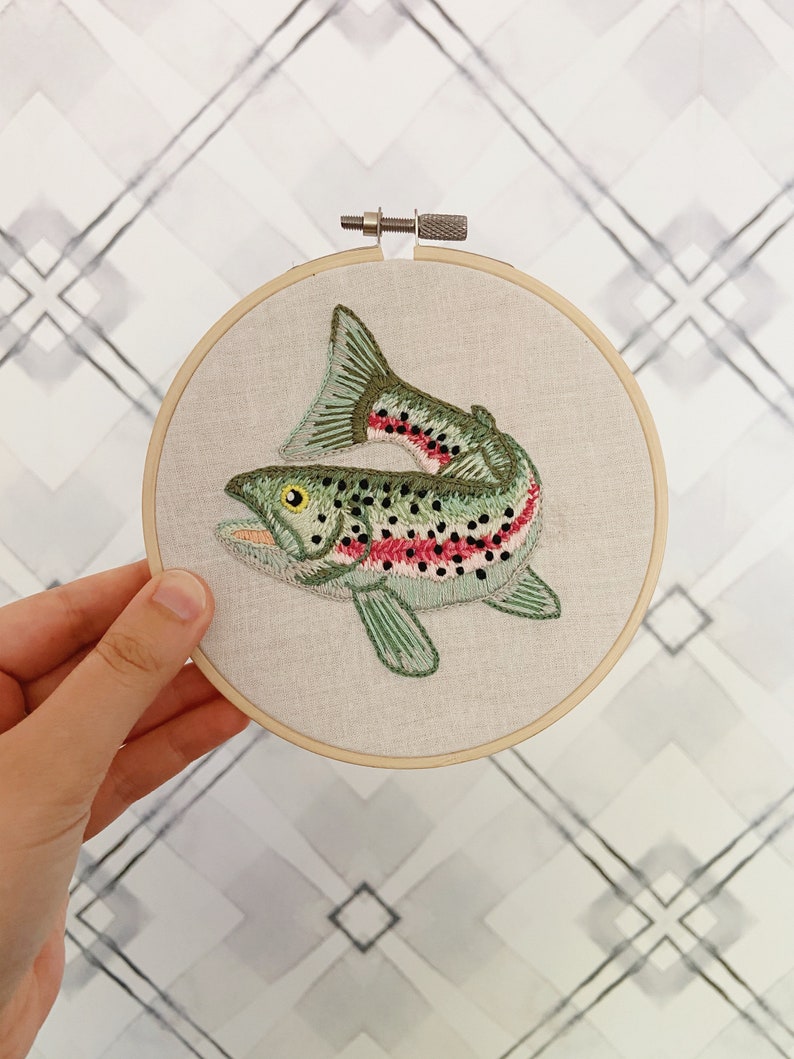 Rainbow Trout Embroidery Pattern Instant Download Fishing Hobby Design Trout Cross Stitching Pattern Digital Fish Forelle Handmade Gift image 2