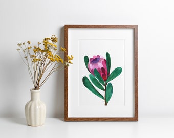 Watercolor Sugarbush Protea Digital Art Print Instant Download Floral Wall Art Tropical Flower Print South African Flowers Girl Room Art