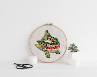 Rainbow Trout Embroidery Pattern Instant Download Fishing Hobby Design Trout Cross Stitching Pattern Digital Fish Forelle Handmade Gift