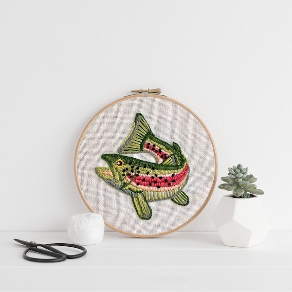 Rainbow Trout Embroidery Pattern Instant Download Fishing Hobby Design Trout Cross Stitching Pattern Digital Fish Forelle Handmade Gift