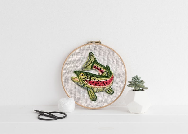 Rainbow Trout Embroidery Pattern Instant Download Fishing Hobby Design Trout Cross Stitching Pattern Digital Fish Forelle Handmade Gift image 1