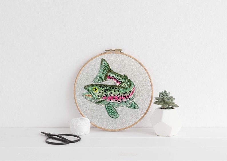 Rainbow Trout Embroidery Pattern Instant Download Fishing Hobby Design Trout Cross Stitching Pattern Digital Fish Forelle Handmade Gift image 4