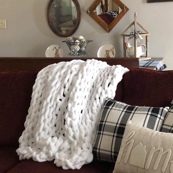 Chunky chenille blanket Hand knit jumbo yarn blanket Super Etsy