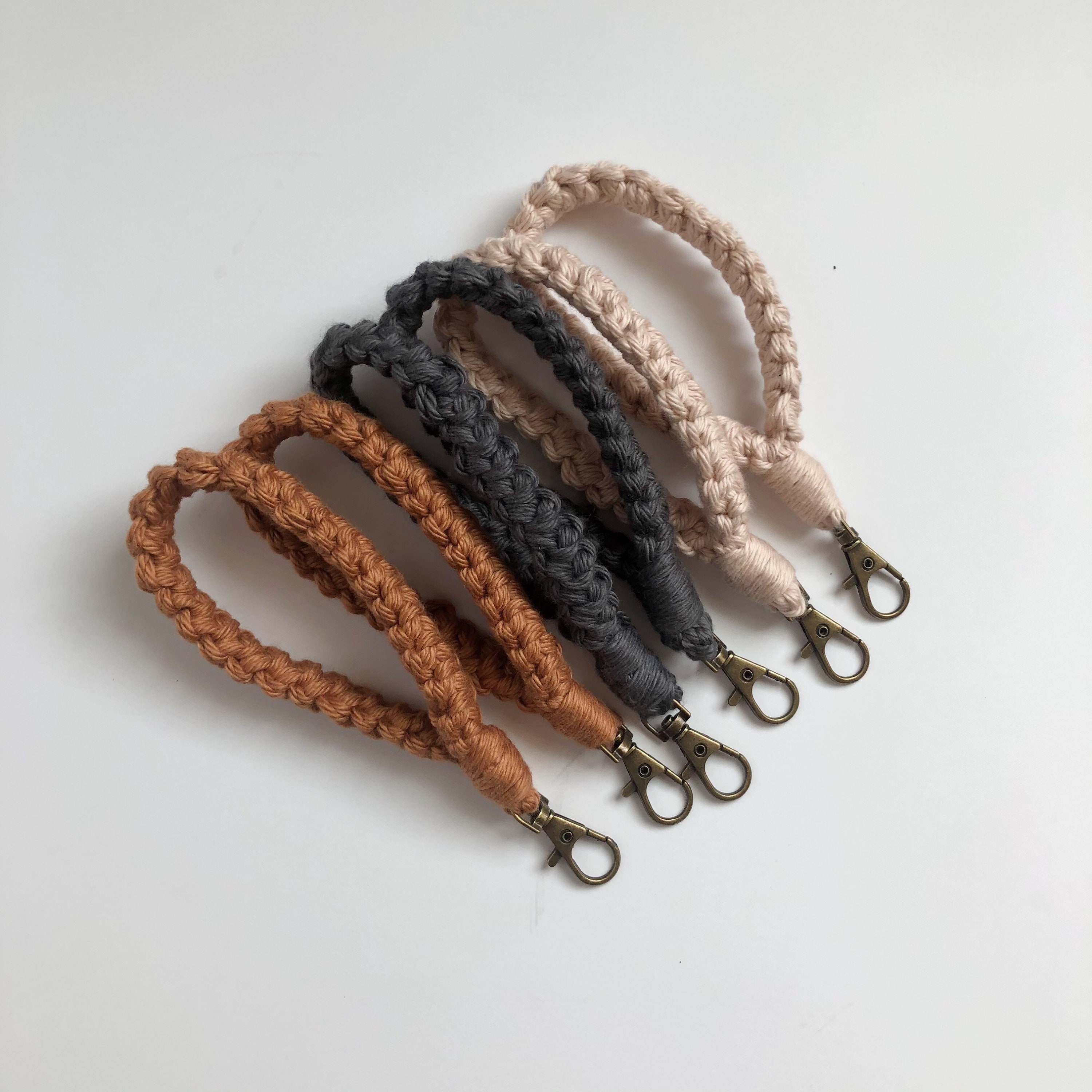 Wristlet keychain Crochet key ring Cotton boho lanyard Lobster Etsy