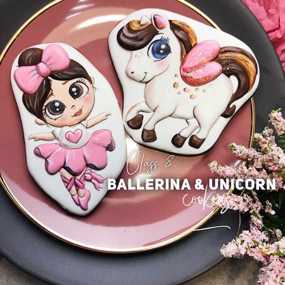 Online video class: Ballerina and Unicorn cookies. Step-by-step video class.