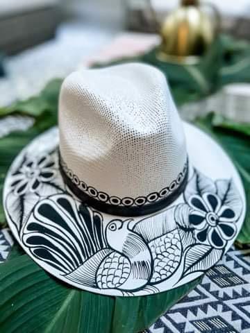 This is white blanc and hat handcrafted by art Asians in Mexico uniquely Hand Painted Maite Hat – Origin Mexico main image 2