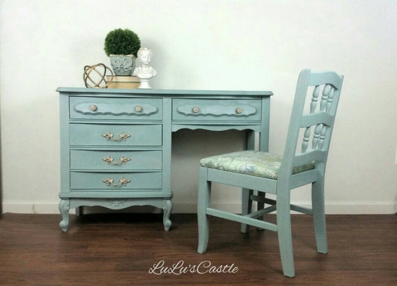French Provincial 5 Drawer Desk And Chair Etsy