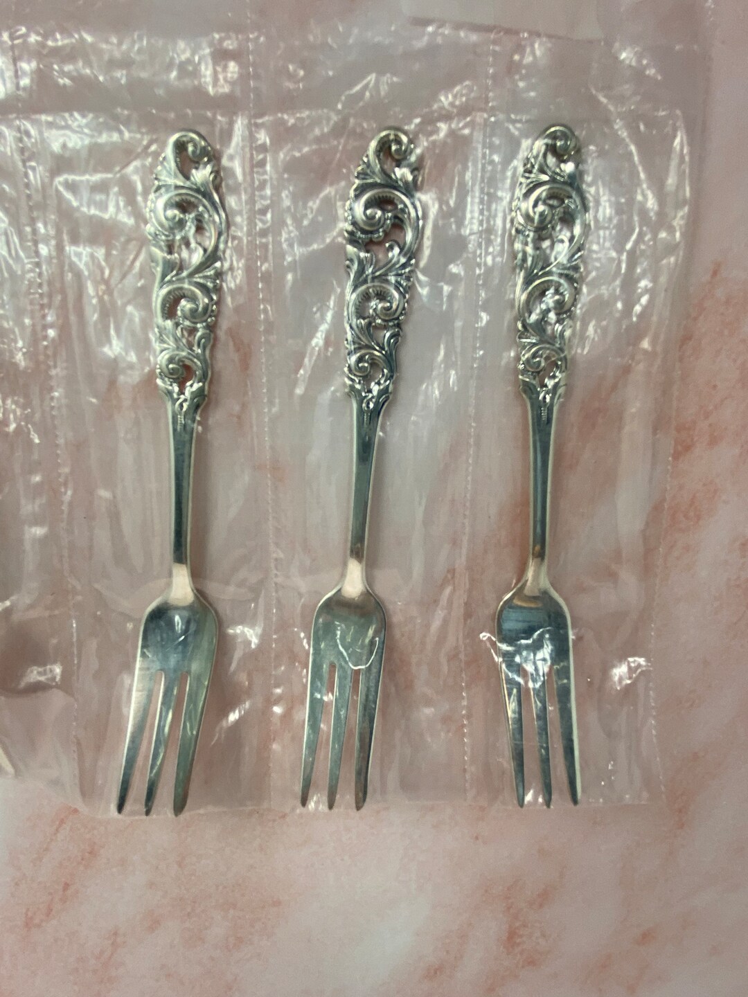 Tele Pattern Silver Three Pronged Forks “tele” Pattern. Set of 6.norwegian Sterling Silver ...
