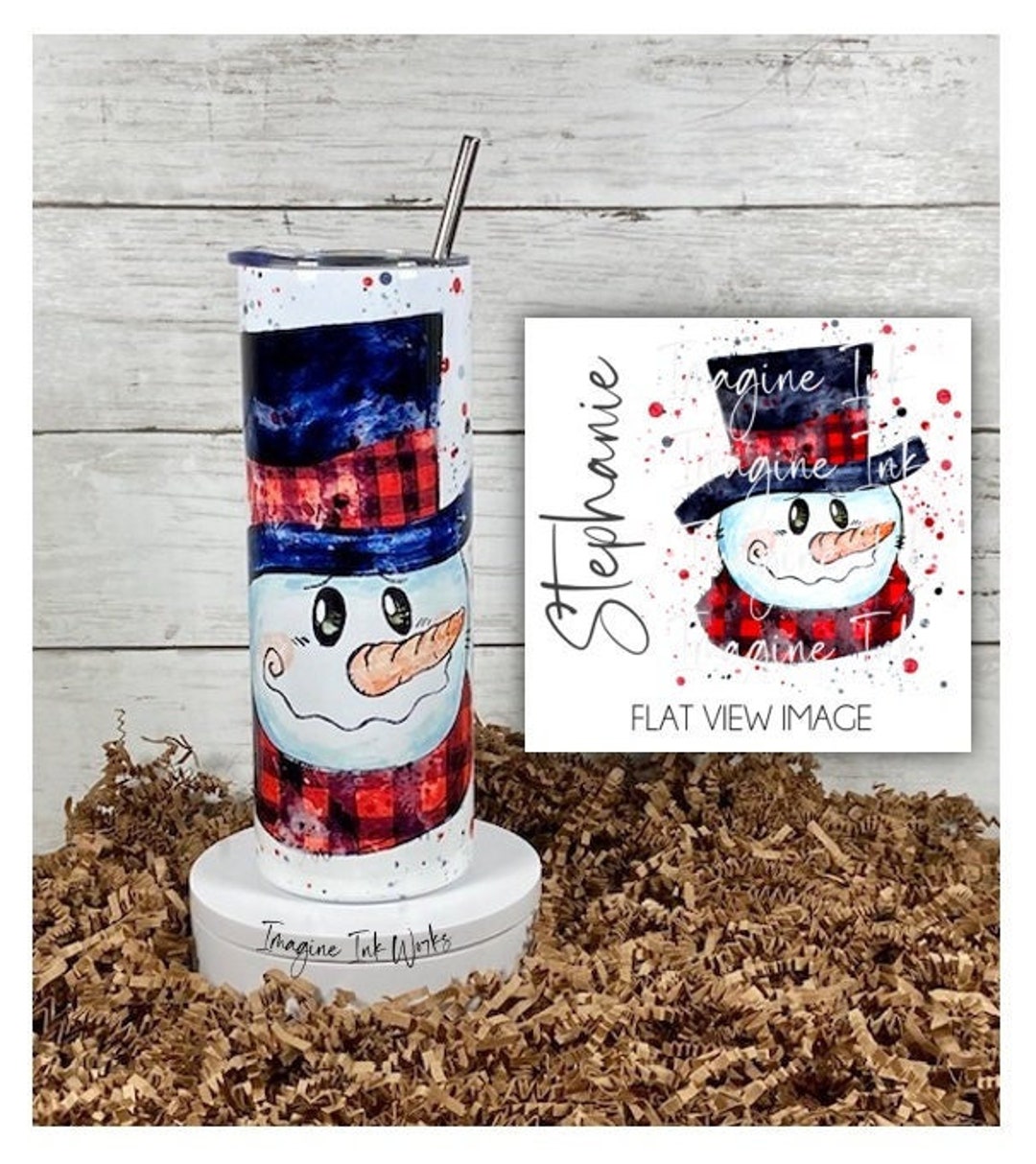 Personalized Holiday Snowman 20oz Skinny Tumbler Christmas Top Hat Corn