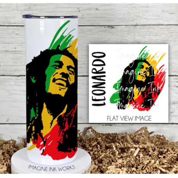 Personalized Bob Marley 20oz Skinny Tumbler - Bob Marley Reggae Jamaica Water Bottle Insulated Hot and Cold Beverages Mug Cup