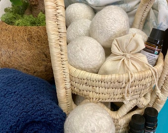 Boules de séchage en bambou ~ feutrées à la main avec de la fibre de bambou naturelle ~ hypoallergénique, désodorisant, réutilisable, économie d'énergie ~ à base de plantes (lot de 3)