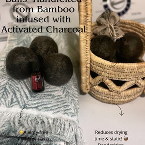 Bamboo Dryer BallsHand Crafted using Activated Charcoal Infused Bamboo Roving with Negative Ions & MineralsPlant BasedSet of 3 image 2