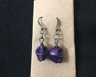Dark Purple 3d Ceramic Skull Earrings