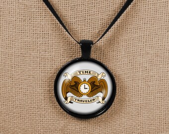 Time Traveler Steampunk Glass Cameo Ribbon Necklace