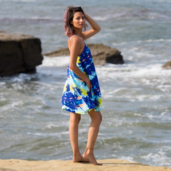 Blue Hawaiian Trapeze Cover up Side Pocket Dress Etsy