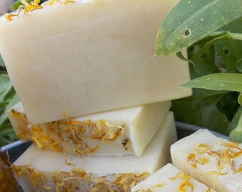 Handmade Calendula Peppermint Soap, Herbal Essential Oil Bath Bar