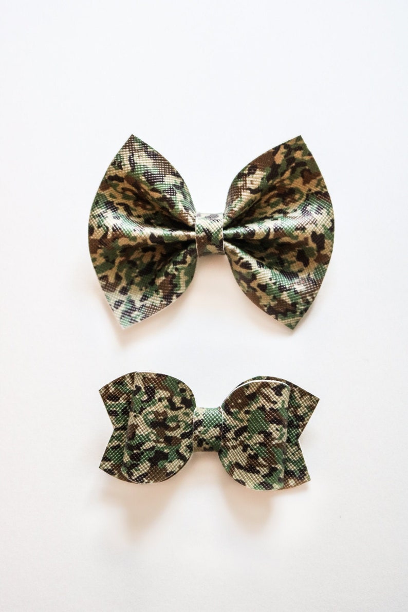 Military Camo Luna and Rowan Bows Faux Leather Nylon Band or Clip