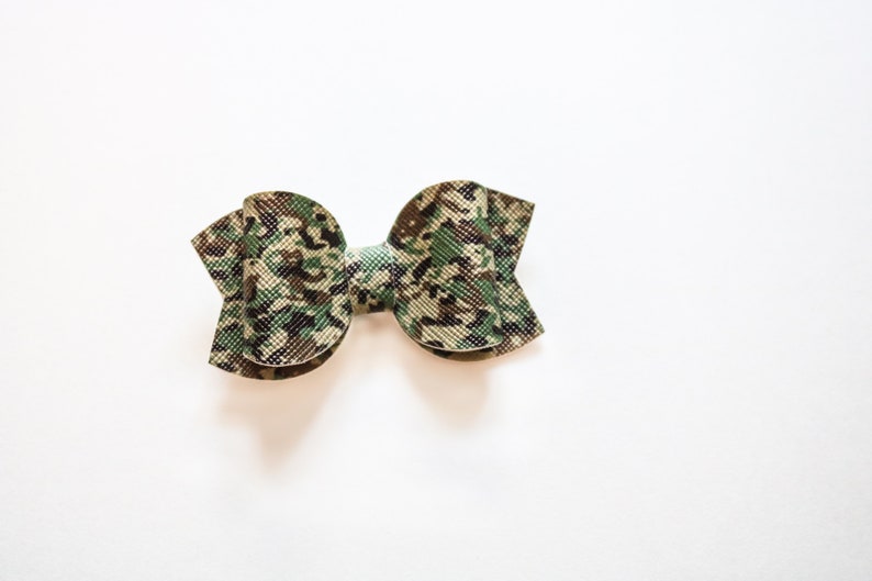 Military Camo Luna and Rowan Bows Faux Leather Nylon Band or Clip