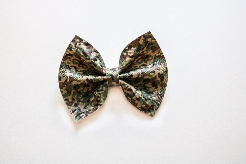 Military Camo Luna and Rowan Bows Faux Leather Nylon Band or Clip