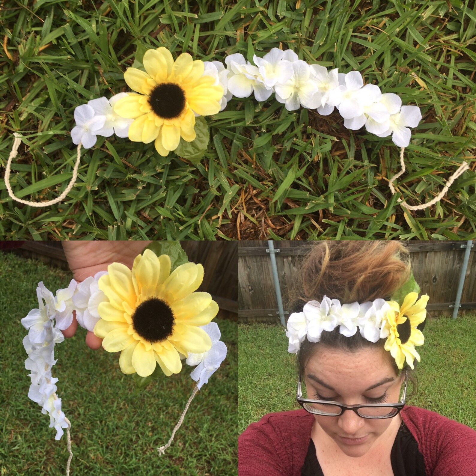 White and Sunflower Flower Crown Etsy