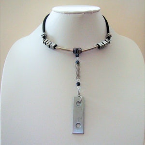 Industrial Necklace, Stainless Steel Necklace, Recycled Hardware Jewelry, Industrial Jewelry, Faux Suede Necklace, Statement Necklace