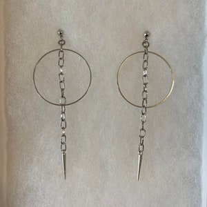 Spikes Hoop Ohrringe, Baumeln Ohrringe, Tropfen Ohrringe, Industrielle Ohrringe, Spikes Ketten Ohrringe, Minimalist Ohrringe, Edelstahl