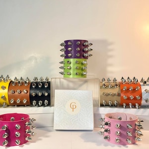 Colorful Spiked Cuff Bracelet, Vegan Friendly Bracelet, Unisex Spiked Bracelet, Gothic Spiked Bracelet, Three Row Spiked Bracelets