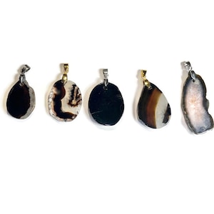 Striped Agate Slice Pendant, Stainless Steel Bail, Agate Necklace