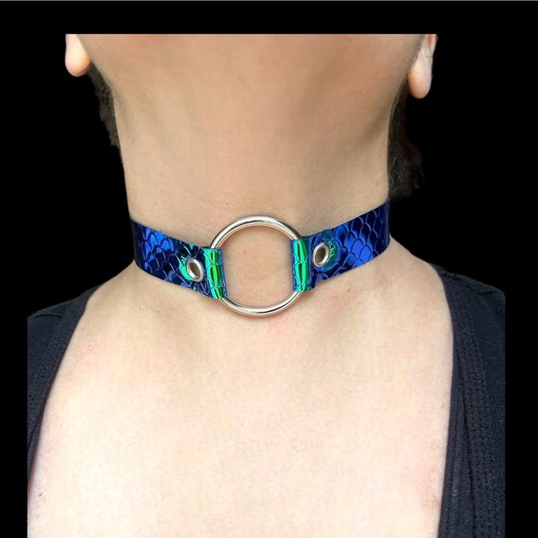 Oring Choker, Snap Closure Choker,  Faux Patent Leather Choker, Vegan Friendly Oring Choker, Mermaid Oring Choker