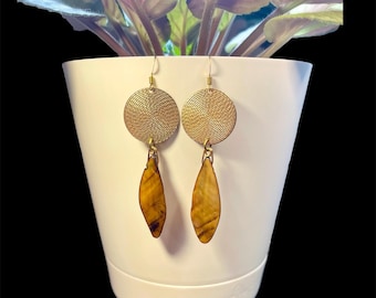 Brass Dangle Earrings, Seashell Jewelry, Bohemian Style