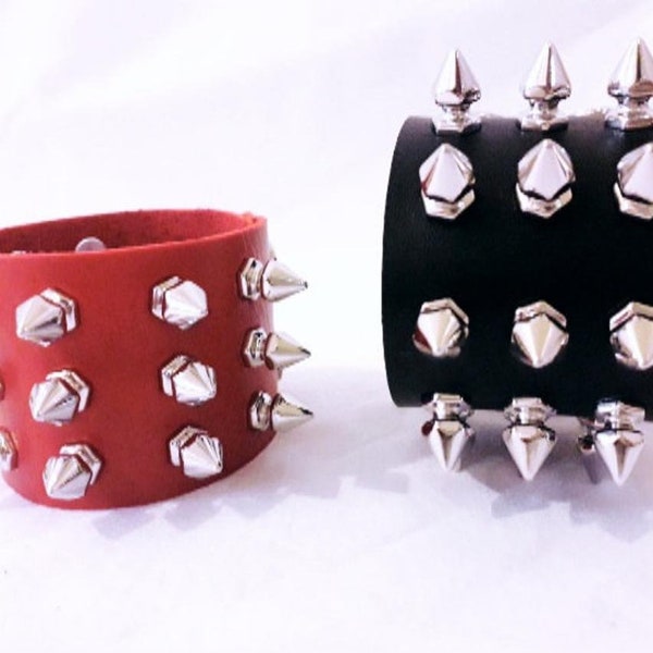 Spiked Cuff Bracelet, Vegan Friendly Bracelet, Unisex Spiked Bracelet, Gothic Spiked Bracelet, Three Row Spiked Bracelet, Punk Bracelet