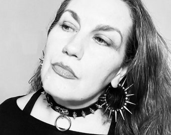 Spiked Macrame Hoop Earrings, Goth Punk Accessories