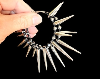 Spiked Macrame Hoop Earrings, Goth Punk Accessories, 2” Hoops