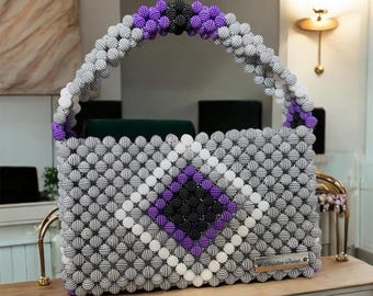 Beaded Handbag, Unique Gifts for Her, Diamond Pattern